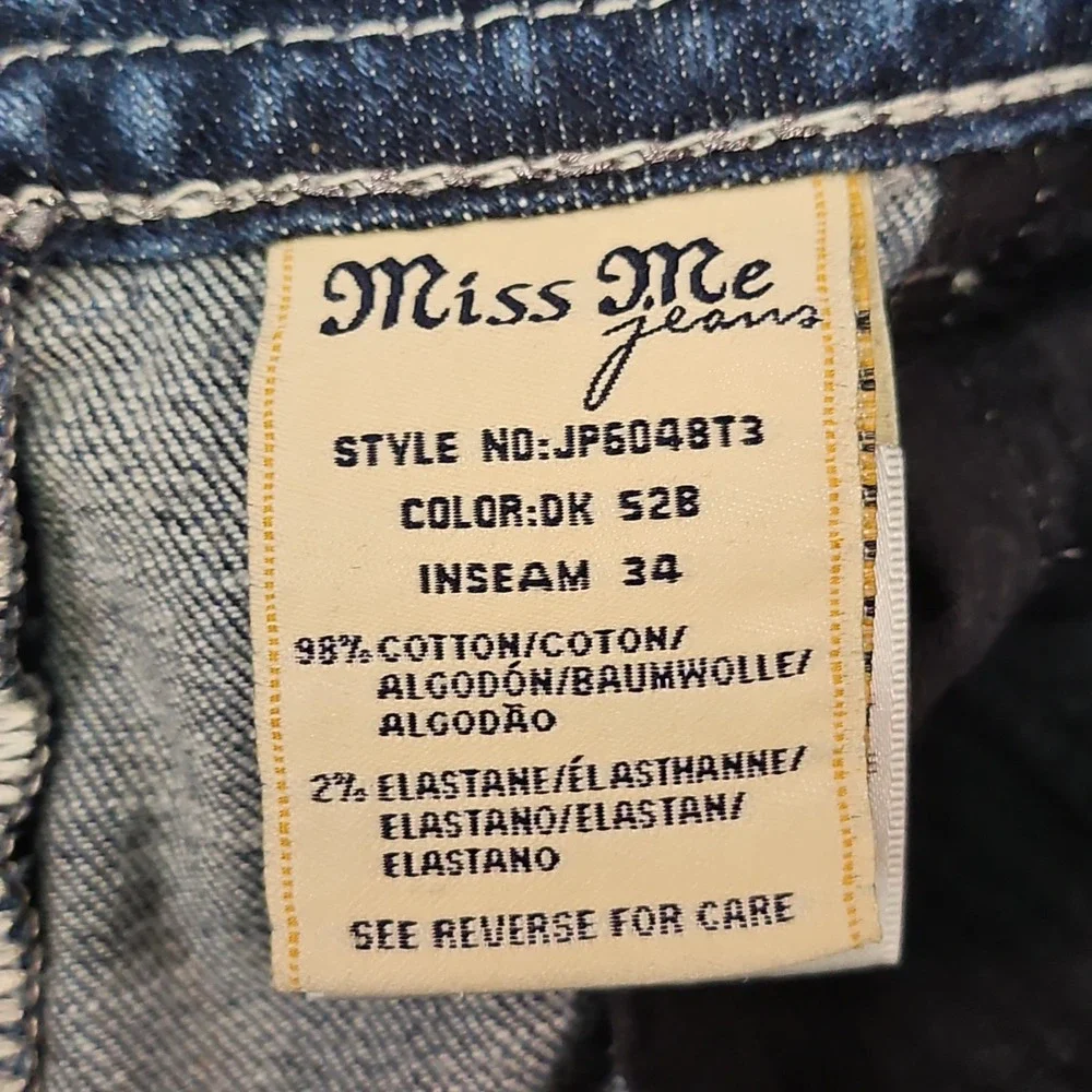 Miss Me Jeans Womens 27 Blue Rhinestone Y2K Bling Western Fleur de Lis Cowgirl